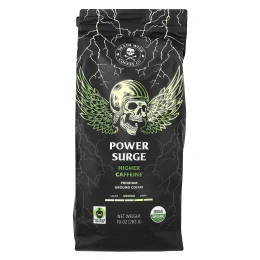 Death Wish Coffee, Power Surge Coffee, молотый, средний и темный, с повышенным содержанием кофеина, 283 г (10 унций)
