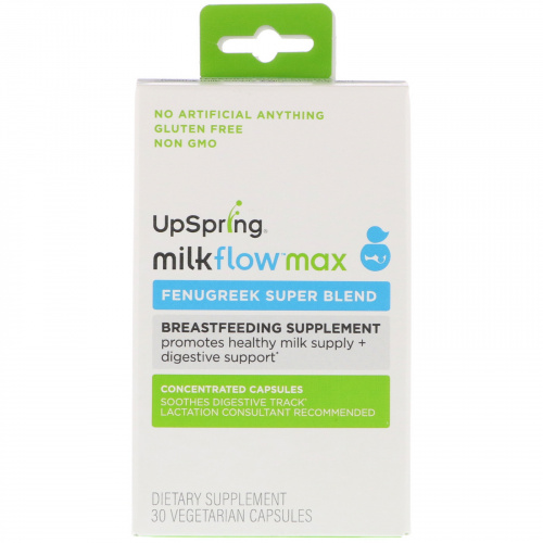 UpSpring, Milkflow Max, суперсмесь пажитника, 30 вегетарианских капсул
