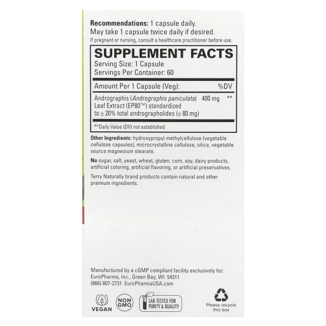 Terry Naturally, Andrographis EP80, Особая сила, 60 капсул