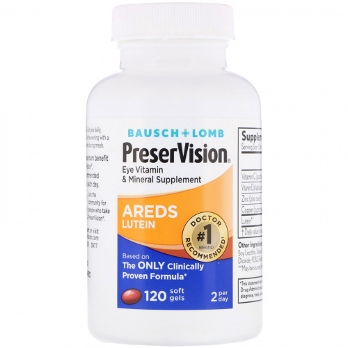 Bausch & Lomb, AREDS Лютеин, витаминная и минеральная добавка для глаз, 120 мягких желатиновых капсул