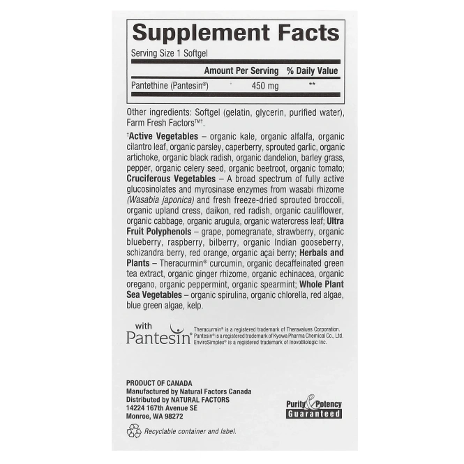 Natural Factors, BioCoenzymated, B5, пантетин, 450 мг, 60 капсул