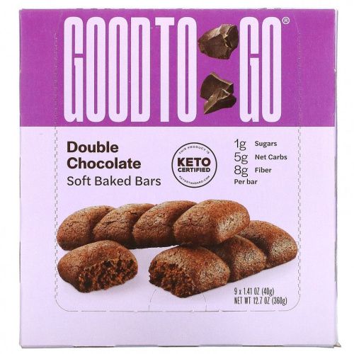 Good To Go, Soft Baked Bars, Двойной шоколад, 9 плиток по 1,41 унции (40 г) каждый