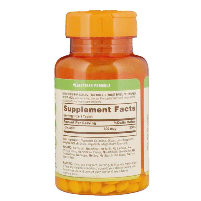 Sundown Naturals, Фолиевая кислота, 800 мкг, 100 таблеток