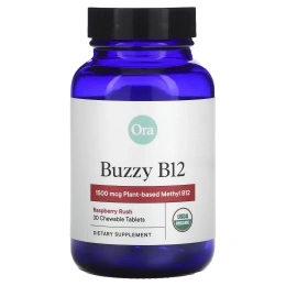 Ora, Buzzy B12, малина, 1500 мкг, 30 жевательных таблеток