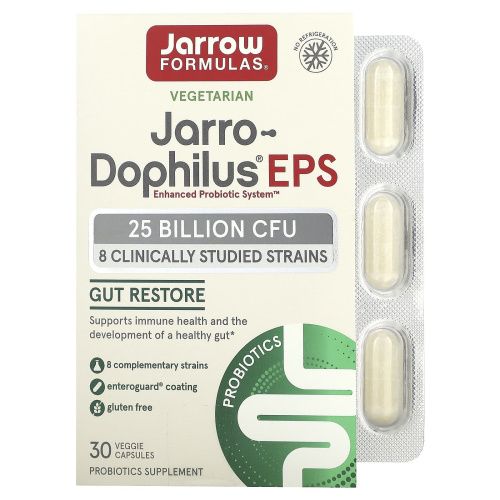 Jarrow Formulas, Jarro-Dophilus EPS, улучшенная пробиотическая система, 25 миллиардов, 30 веганских капсул