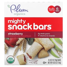 Plum Organics, батончики Mighty Snack Bars, клубника, 6 батончиков, 0,67 унций (19 г) каждый