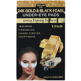 Azure Kosmetics, Роскошные патчи под глаза для упругости кожи, 24-каратное золото и черный жемчуг, 5 пар