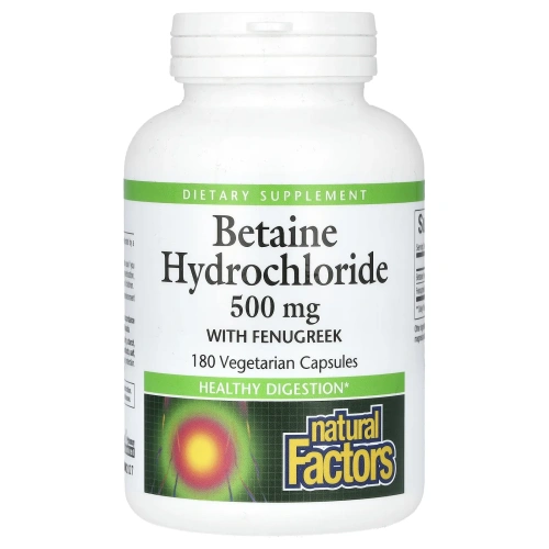 Natural Factors, Бетаин HCL, с пажитником, 500 мг, 180 растительных капсул
