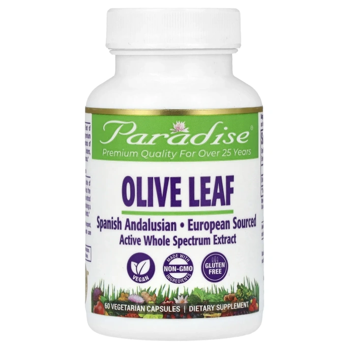 Paradise Herbs, Лист испанской андалузской оливы, 60 растительных капсул