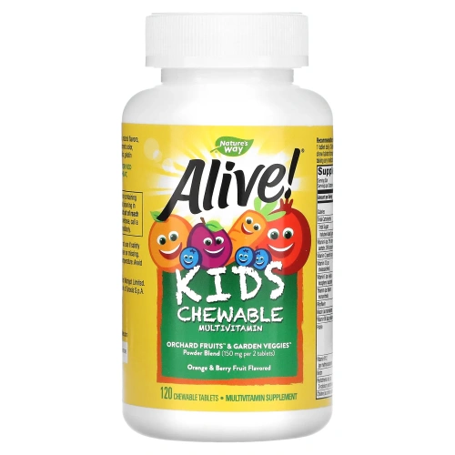 Nature's Way, Alive! Детский жевательный мультивитамин, вкус апельсина и ягод, 120 жевательных таблеток