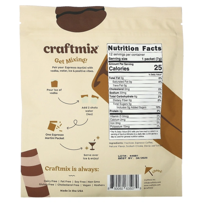 Craftmix, Коктейль, эспрессо и мартини, 84 г (2,69 унции)