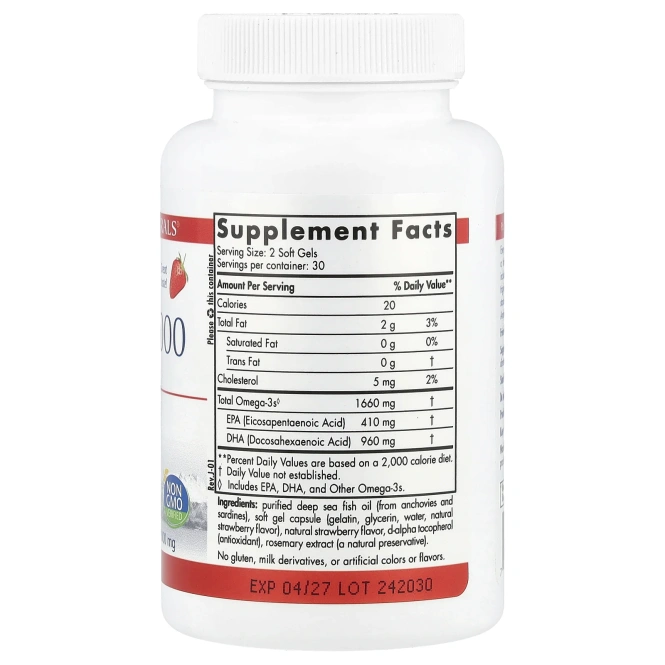 Nordic Naturals, ProDHA 1000, добавка с аминокислотами, с клубничным вкусом, 1000 мг, 60 капсул