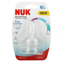 NUK, Сменные соски Smooth Flow, от 6 месяцев, 2 соски