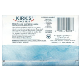 Kirk's, Нежное кастильское мыло с кокосовым маслом премиального качества, оригинальный свежий аромат, 3 шт. По 113 г (4 унции)