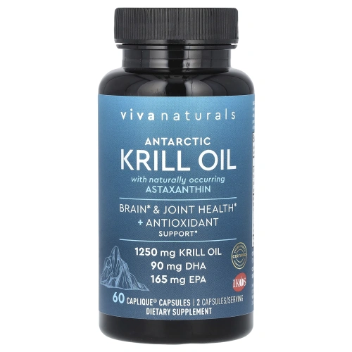 Viva Naturals, масло антарктического криля с астаксантином, 60 капсул Caplique