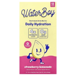 Waterboy, Daily Hydration, смесь для приготовления электролитического напитка, со вкусом клубничного лимонада, 12 стиков в упаковке, по 3,1 г (0,11 унции)