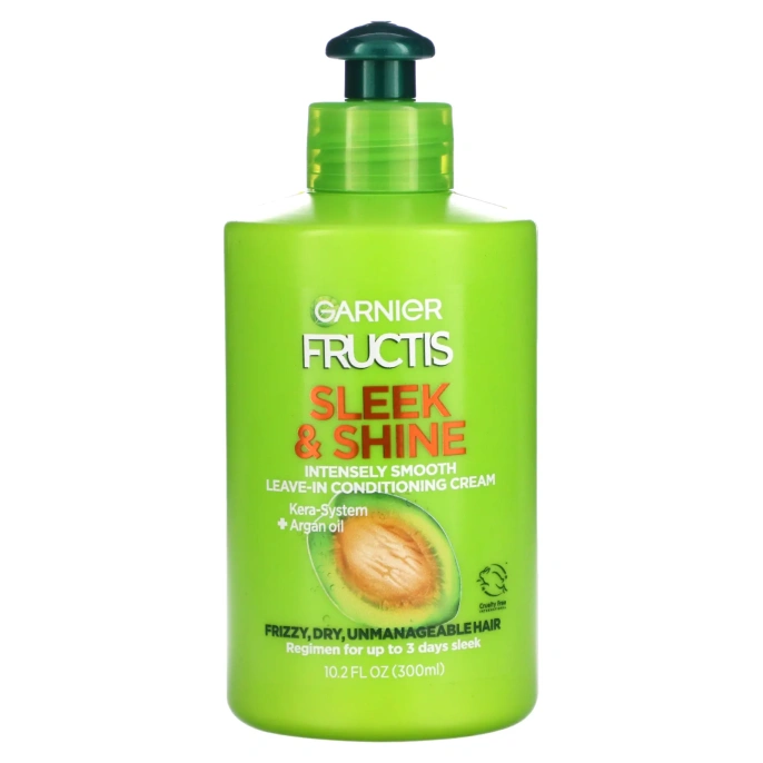 Garnier, Fructis, Sleek & Shine, интенсивно разглаживающий несмываемый ухаживающий крем, 300 мл