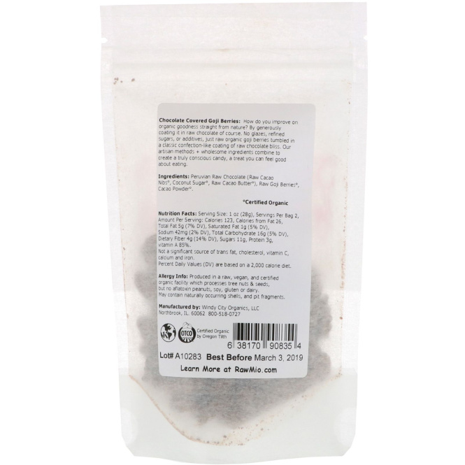 Rawmio, Organic Chocolate Covered Goji Berries,  2 oz (57 g)