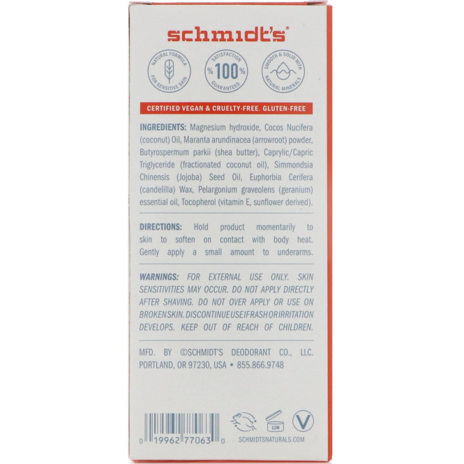 Schmidt's, Состав, подходящий чувствительной коже, герань, 3,25 унц. (92 г)