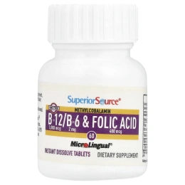 Superior Source, No Shot Метилкобаламин В12 (1000 мкг) + В6 и фолиевая кислота (400 мкг) 60 таблеток