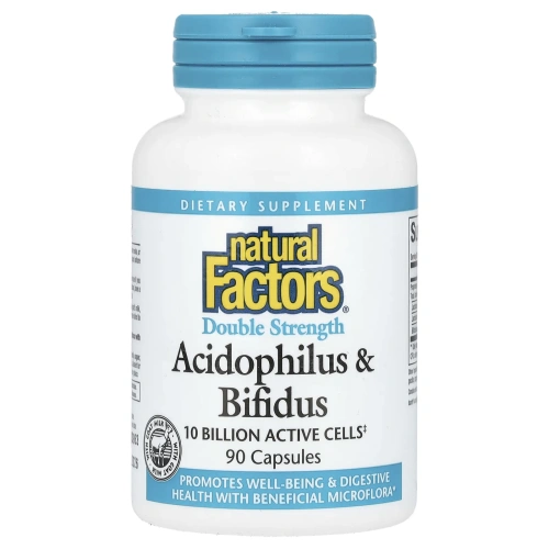 Natural Factors, Ацидофилус и бифидус, двойная сила, 10 млрд активных клеток, 90 капсул
