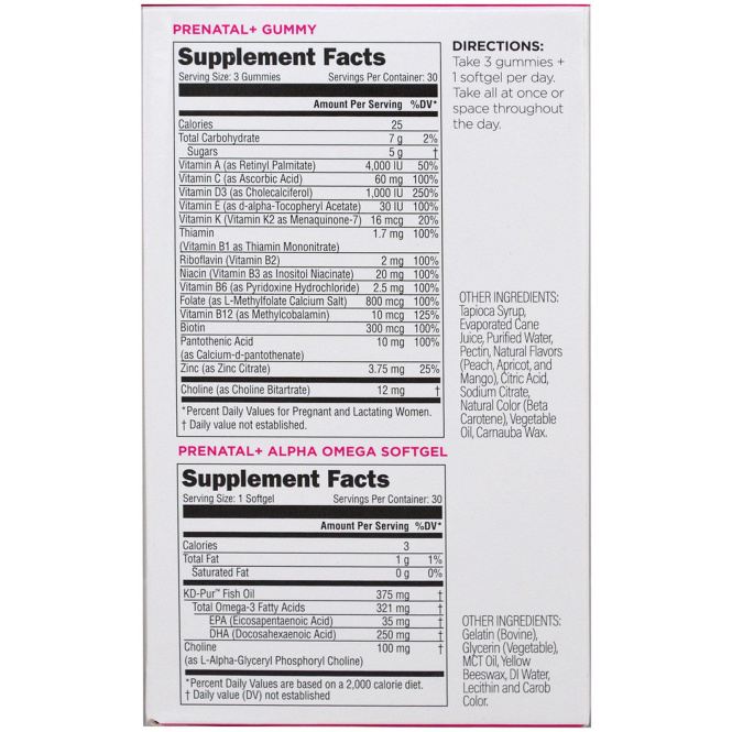 UpSpring, Prenatal +, манго-персиковые жевачки + мягкие таблетки, 90 жевачек + мягкие таблетки