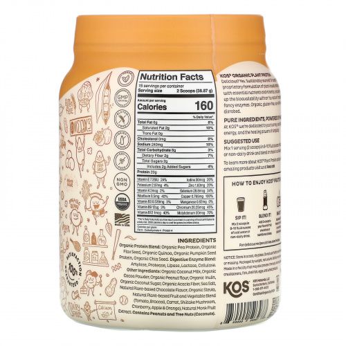 KOS, Organic Plant Protein, Chocolate Peanut Butter, 1.28 lb (583 g)