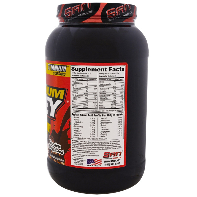 SAN Nutrition, 100% чистая титаническая молочная сыворотка, Шоколадная масса с орехами, 32 унции (907,2 г)