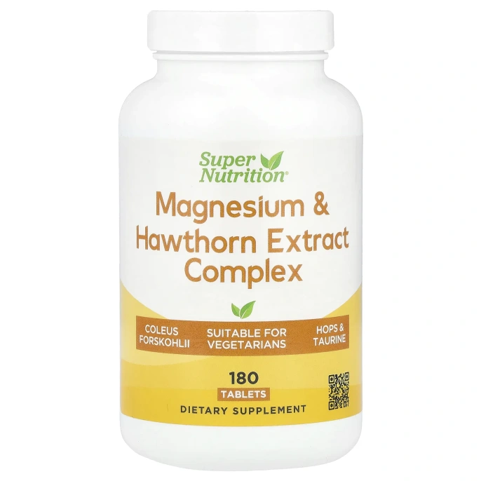 Super Nutrition, комплекс с магнием и экстрактом боярышника, 180 таблеток