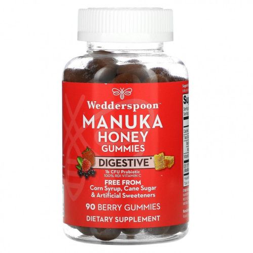 Wedderspoon, Жевательные мармеладки с медом Manuka, для улучшения пищеварения, со вкусом ягод, 90 жевательных таблеток
