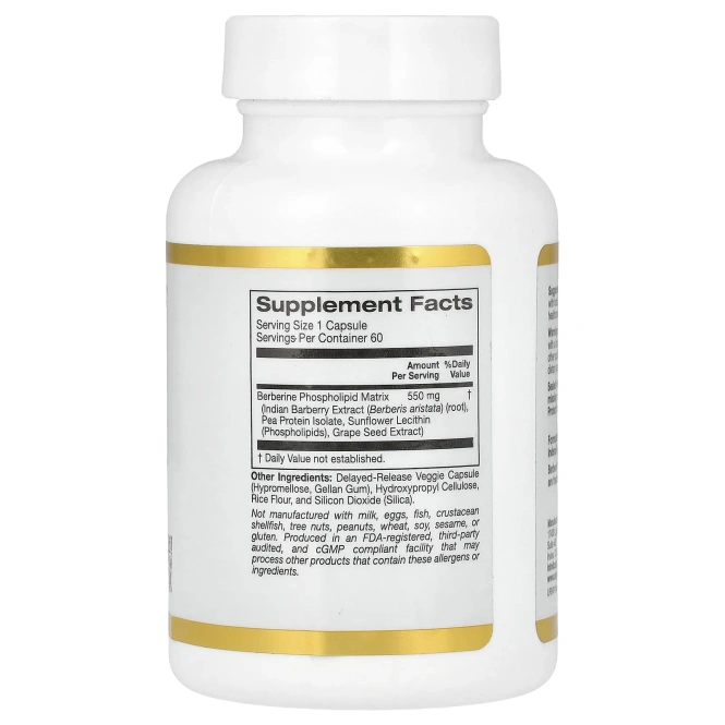 California Gold Nutrition, Berberine Advanced, берберин с фитосомами Berbevis, 550 мг, 60 растительных капсул