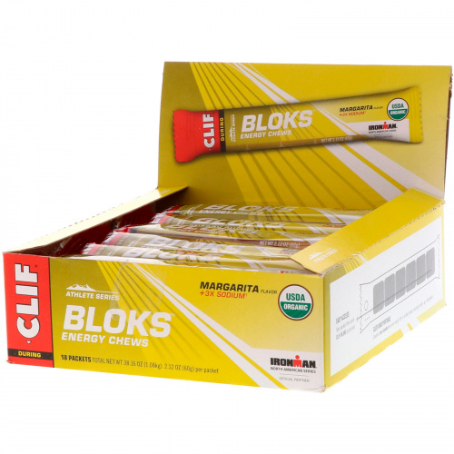 Clif Bar, Жевательные леденцы Shot Bloks Energy, вкус маргариты + кофеин, 18 пакетиков по 60 г
