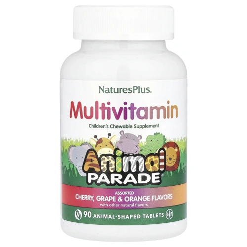 NaturesPlus, Animal Parade®, жевательные мультивитамины для детей, со вкусом вишни, винограда и апельсина, 90 таблеток в форме животных