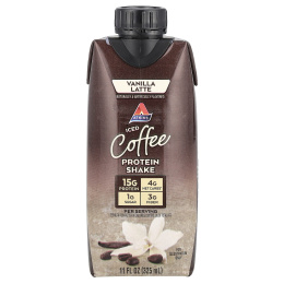 Atkins, Кофейный протеиновый коктейль со льдом, ванильный латте, 4 коктейля, 325 мл (11 жидк. унц.)