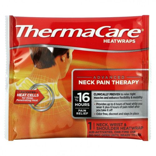 ThermaCare, Расширенная терапия боли в шее, 3 тепловых обертывания для шеи, запястий и плеч