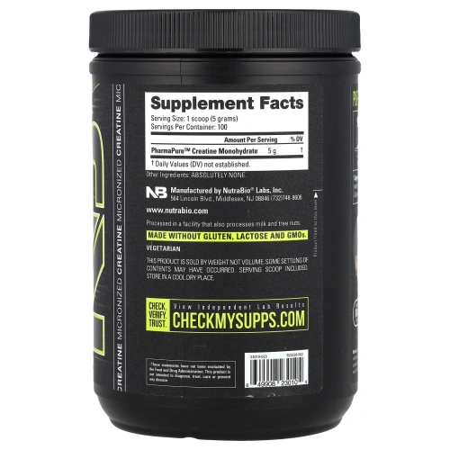 NutraBio Labs, Креатин моногидрат, 1,1 фунта (500 г)