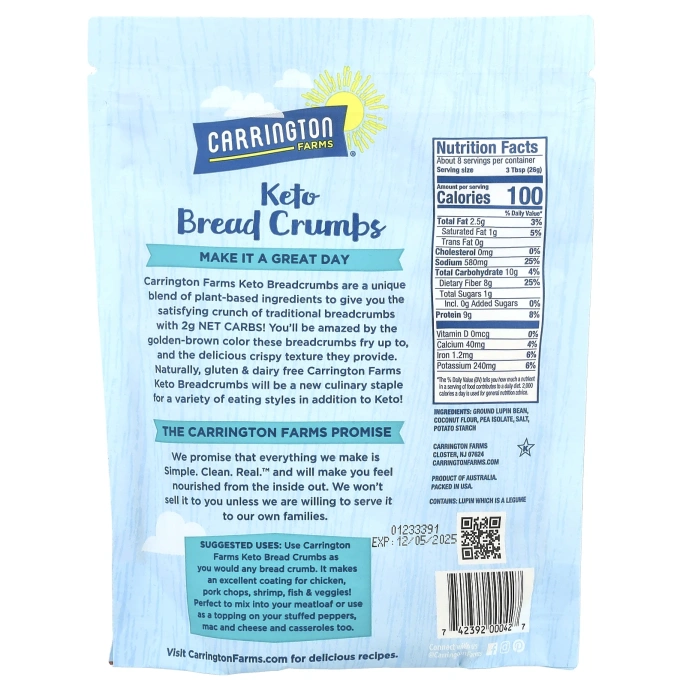 Carrington Farms, Keto Bread Crumbs, без добавок, 198 г (7 унций)
