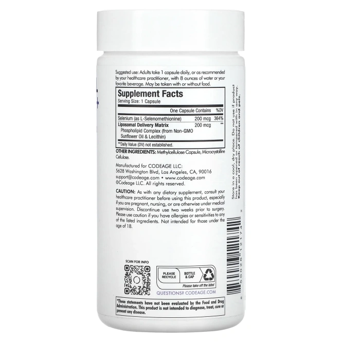 Codeage, липосомальный селен+, 180 капсул