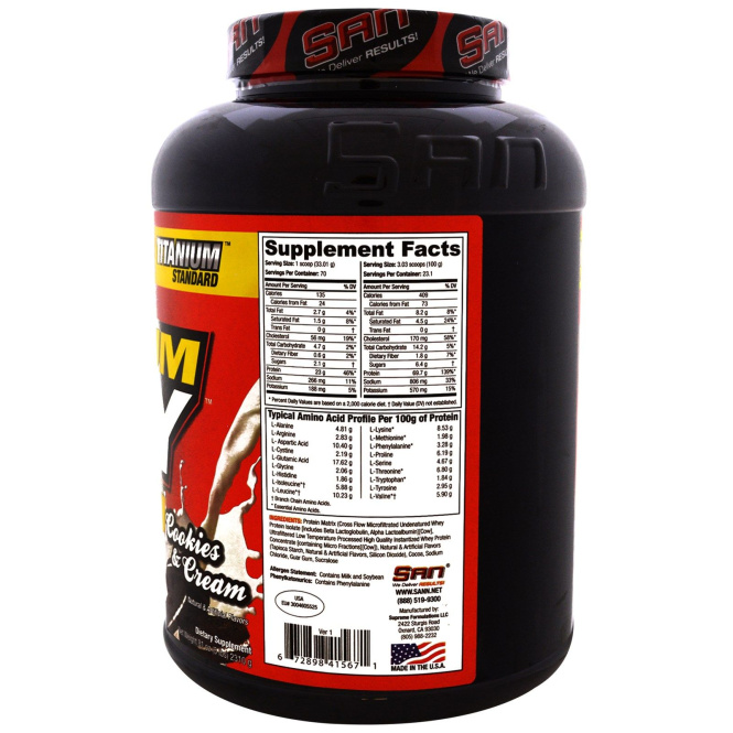 SAN Nutrition, 100% Pure Titanium Whey, печенье со сливками, 81 унция (2310 г)