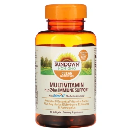 Sundown Naturals, Мультивитамины, поддержка иммунитета в течение 24 часов, 60 мягких таблеток