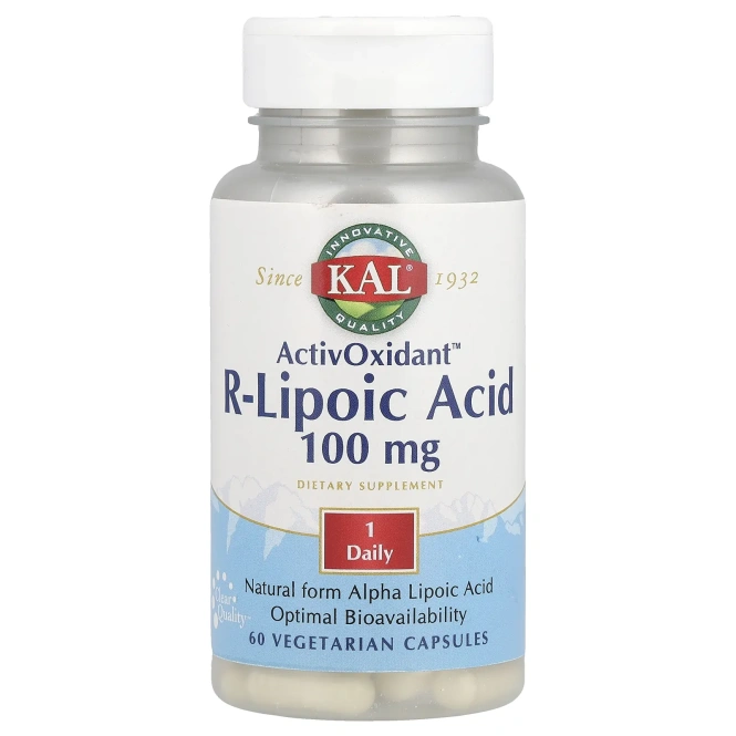 KAL, ActivOxidant ™, R-липоевая кислота, 100 мг, 60 вегетарианских капсул