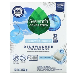 Seventh Generation, Dishwasher Detergent Packs, Free & Clear, Fragrance Free , 20 Packs, 10.5 oz (300 g)
