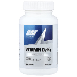 GAT, Sport, Essentials, витамины D3 и К2, 60 растительных капсул