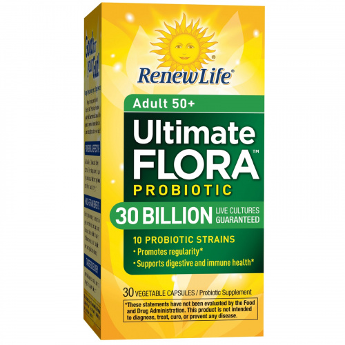 Renew Life, Для взрослых в возрасте 50 лет и старше, Ultimate Flora Probiotic, 30 миллиардов живых культур, 30 капсул в оболочке растительного происхождения
