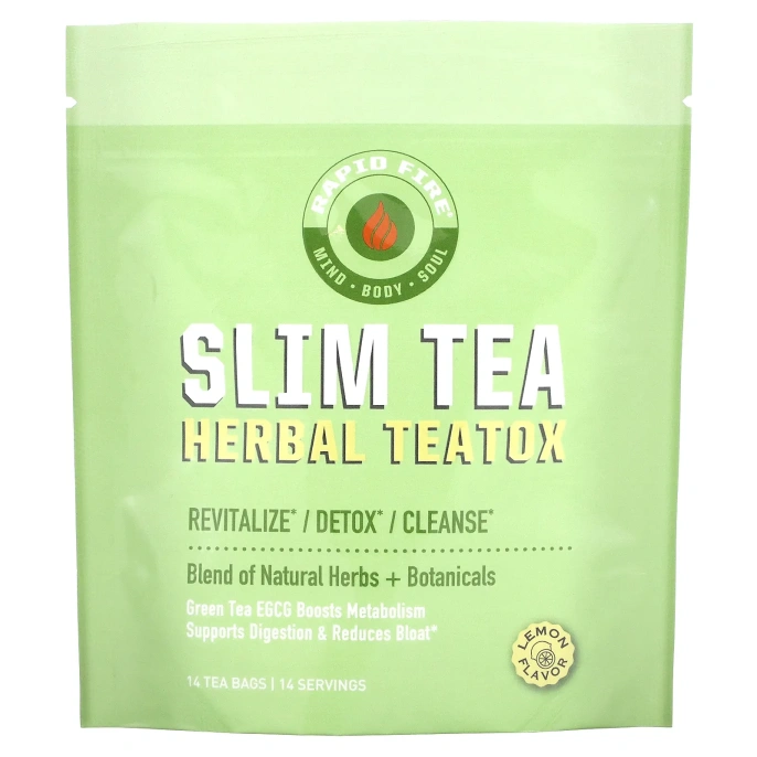 RAPIDFIRE, SlimTea, 14-дневный курс детоксикации на основе чая, Чай Маття, Настоящий лимонный вкус, 14 чайных пакетиков