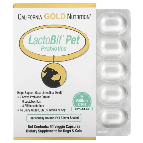 California Gold Nutrition, Пробиотики LactoBif Pet, 5 миллиардов КОЕ, 60 овощных капсул