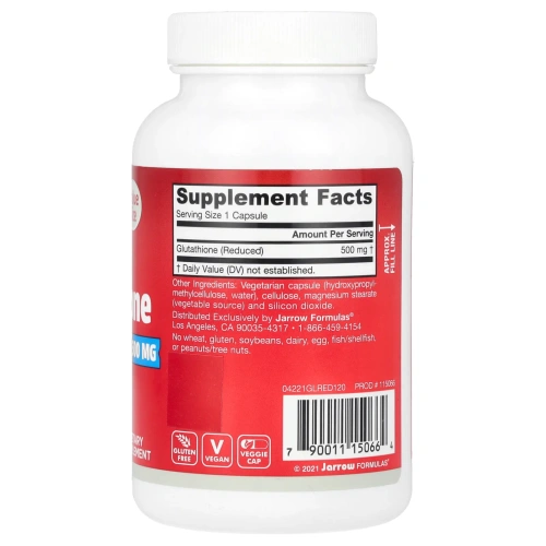 Jarrow Formulas, Глутатион сокращенный, 500 мг, 120 вегетарианских капсул
