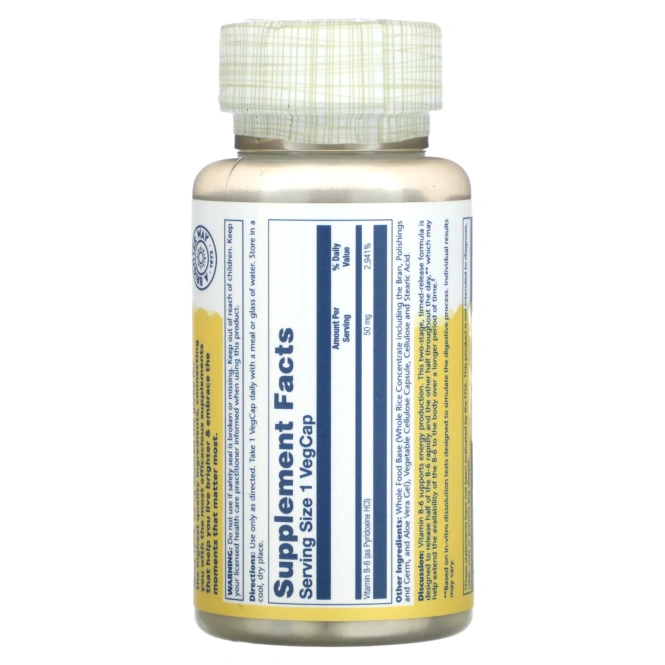 Solaray, Timed Release, витамин B6, 50 мг, 60 растительных капсул