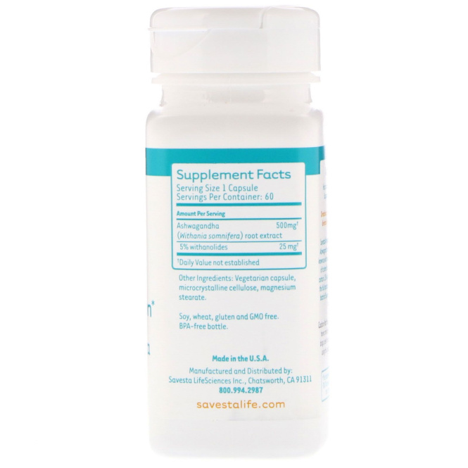 Savesta, Ашвагандха, 60 вегетарианских капсул