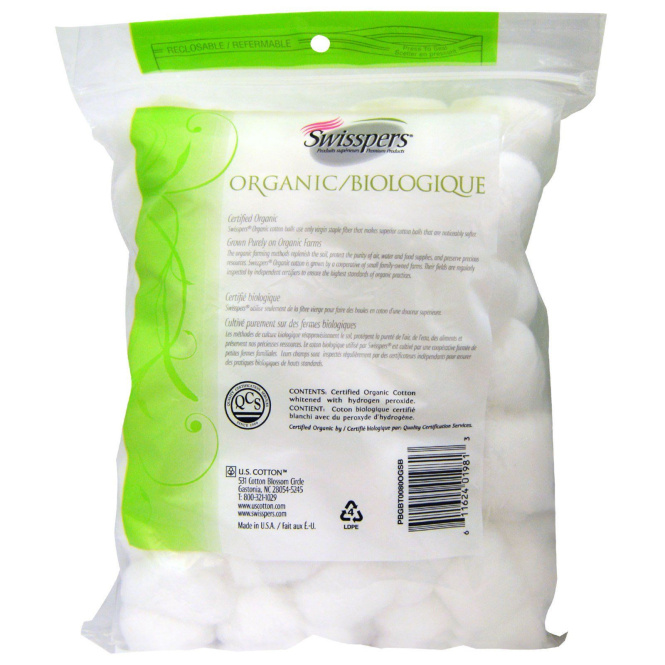 Swisspers (Organic Essentials), Ватные шарики тройного размера, 80 штук